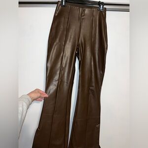 Abercrombie & Fitch Vegan Leather Brown Flare Pants